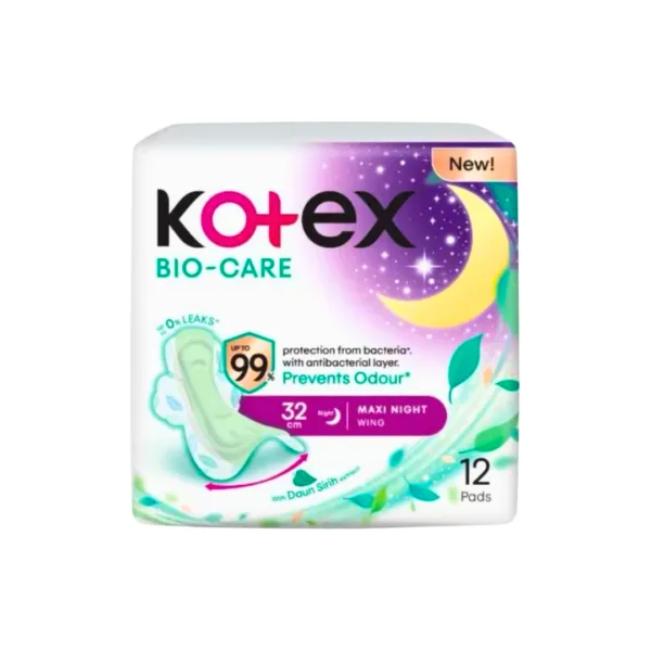1 Kotex Bio-Care Maxi Night Wing 32cm - 12Pads - Image 1