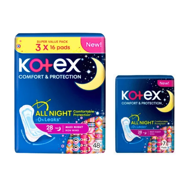 Kotex Comfort & Protection All Night Maxi Night Non Wing Super Value Pack [3X16] - 28cm - Image 1