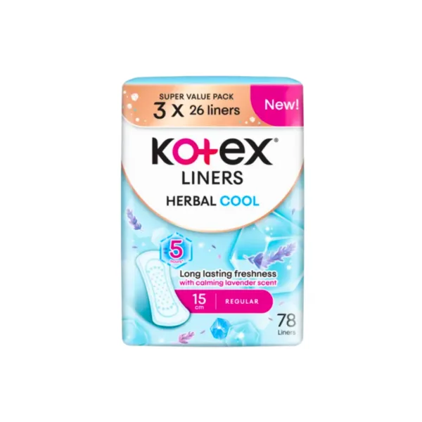 Kotex Liners Herbal Cool Regular Super Value Pack [3X26Liners] 15cm - 78Liners - Image 1