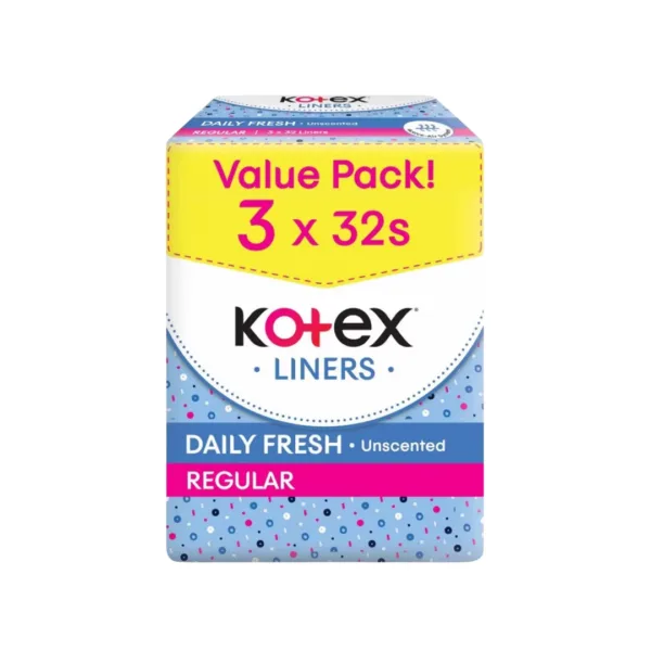 Kotex Liners Daily Fresh Unscented Regular - 3X32 Liners Kotex Liners Daily Fresh Unscented Regular - 3X32 Liners - Image 1