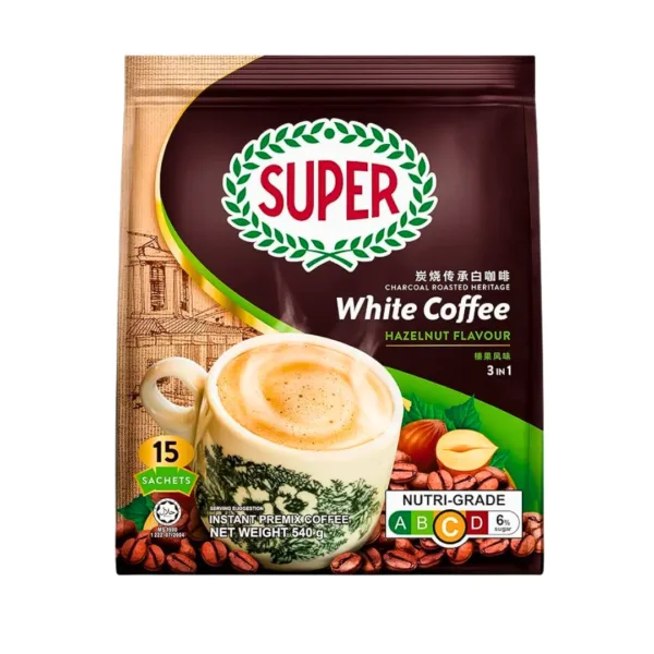 Super Charcoal Roasted White Coffe 3In1 Hazelnut Flavour - 15Pcsx36g - Image 1
