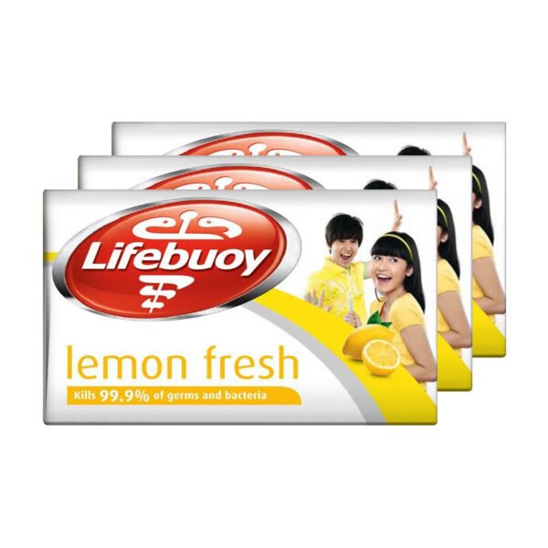 lifebuoy lemon fresh soap 3x80g Lifebuoy Soap Lemon Fresh With Lemon Kills 99.9% Germs Activ Silver Formula 3x115g - Image 1