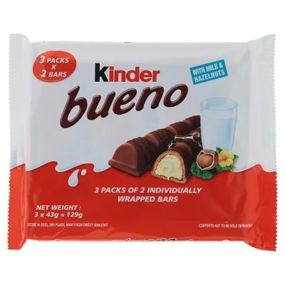 06f648b35f638b750f3fd1663cb5427be5ed342e Kinder Bueno With Milk & Hazelnuts 3Pcsx43g - Image 1