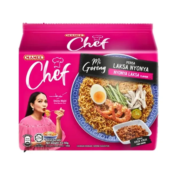 Mamee Chef Perisa Laksa Nyonya Flavour Instant Noodles - 4x93g - Image 1