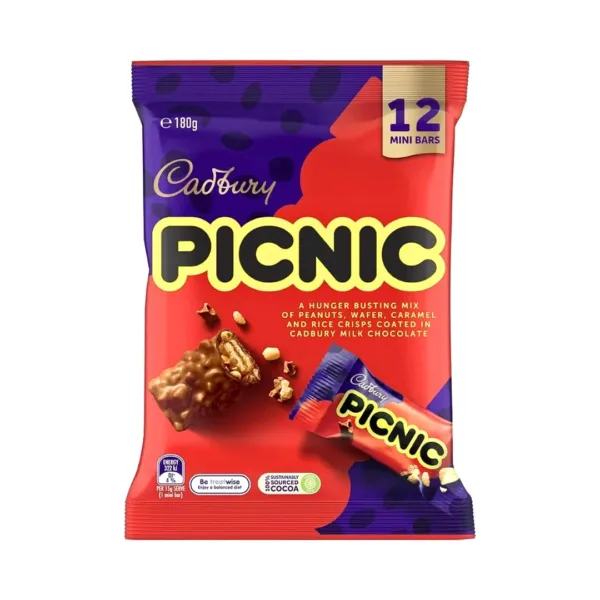 Untitled design - 2024-11-27T204316.717 Cadbury Picnic 12 Mini Bars Chocolates - 180gm - Image 1