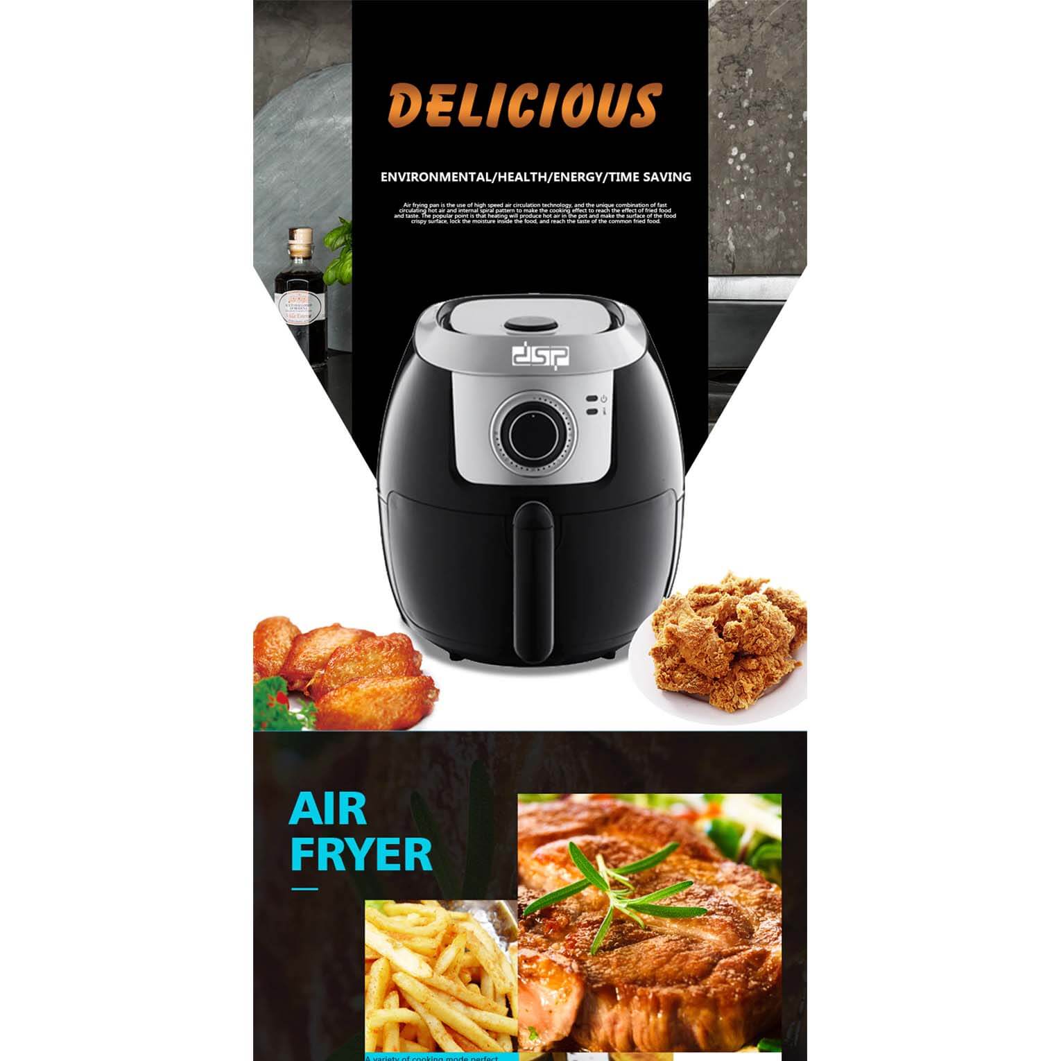 DSP KB2048 1350W Oil Free Air Fryer Large Capacity Adjustable