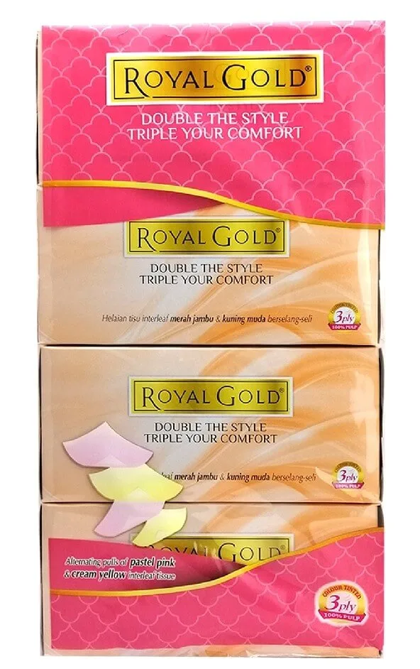 royal gold Royal Gold Interleaf Colour Tinted Tissue 100% Pulp 3ply 80 Sheets x 3 - Image 1