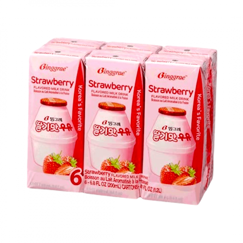 Binggrae Strawberry Flavored Milk Drink 6x200ml Shopifull