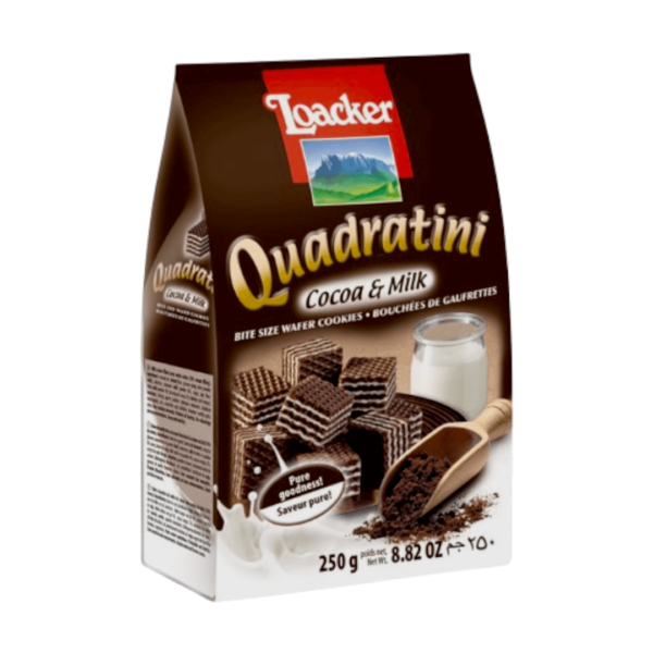 Loacker Quadratini Choco & Milk Wafer Cookies 250g Loacker Quadratini Cocoa & Milk Wafer Cookies 250g - Image 1