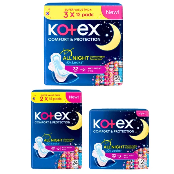 4 (11) Kotex Comfort & Protection All Night Maxi Night Wing Super Value Pack - 32cm - Image 1