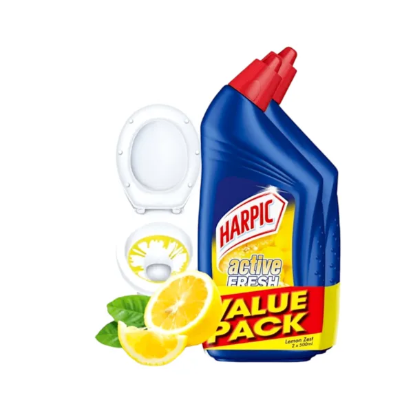 Harpic Toilet Cleaner Active Fresh Liquid Lemon Zest Value Pack 2PcsX500ml - Image 1