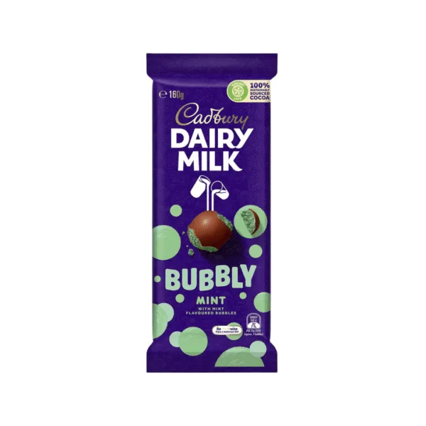 Cadbury Dairy Milk Bubbly Mint Chocolate Bar - 160g - Image 1