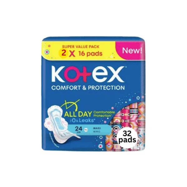 Kotex Comfort & Protection All Day Maxi Wing 24cm - 32Pads Kotex Comfort & Protection All Day Maxi Wing 24cm - 32Pads - Image 1