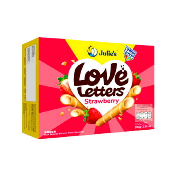 Julie's Love Letters Strawberry Wafer Roll 100g Julie's Love Letters Strawberry Wafer Roll - 100g - Image 1