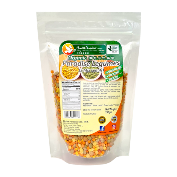 Health Paradise Organic Paradise Legumes ( 3 Mixed Lentils ) 250gm Health Paradise Organic Paradise Legumes ( 3 Mixed Lentils ) 250gm - Image 1