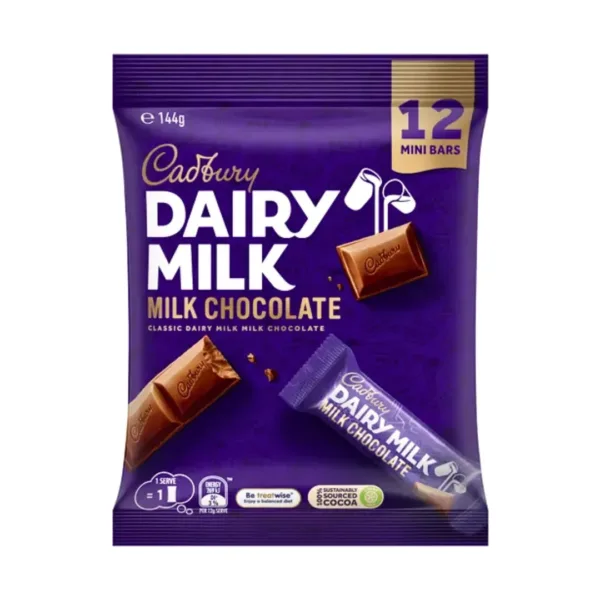 Untitled design - 2024-11-27T205918.840 Cadbury Dairy Milk Chocolate 12 Mini Bars - 144g - Image 1