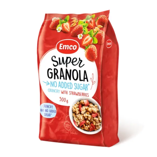 Emco Super Granola No Added Sugar Crunchy With Strawberries - 500g Emco Super Granola No Added Sugar Crunchy With Strawberries - 500g - Image 1