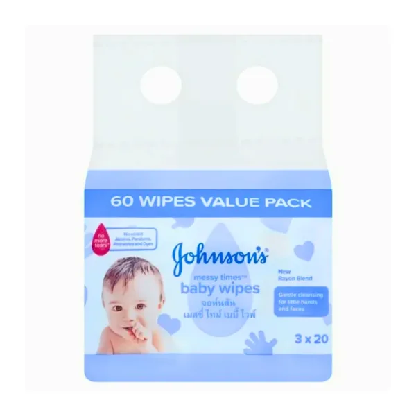 Johnsons Baby Messy Times Wipes - 3x20Sheets Johnsons Baby Messy Times Wipes - 3x20Sheets - Image 1