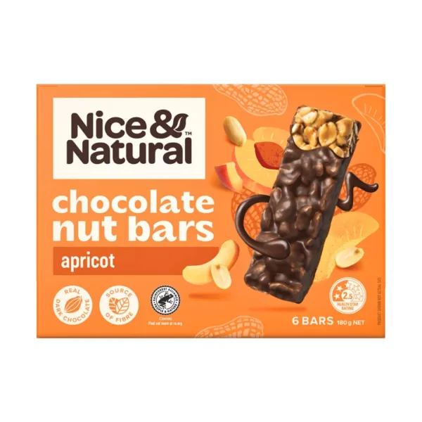 Nice & Natural Chocolate Nut Bar Apricot 6Bars - 180g Nice & Natural Chocolate Nut Bar Apricot 6Bars - 180g - Image 1