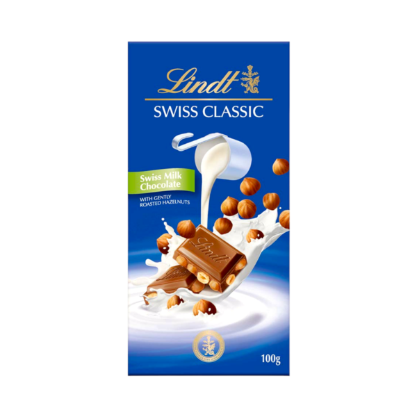 Lindt Swiss Classic Milk Chocolate With Gently Roasted Hazelnuts 100g - Image 1