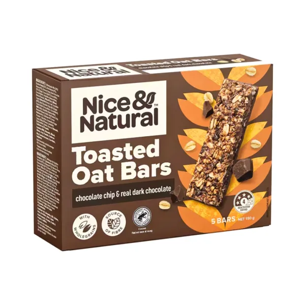 Nice & Natural Toasted Oat Bars Chocolate Chip & Real Dark Chocolate 5Bars - 150g Nice & Natural Toasted Oat Bars Chocolate Chip & Real Dark Chocolate 5Bars - 150g - Image 1