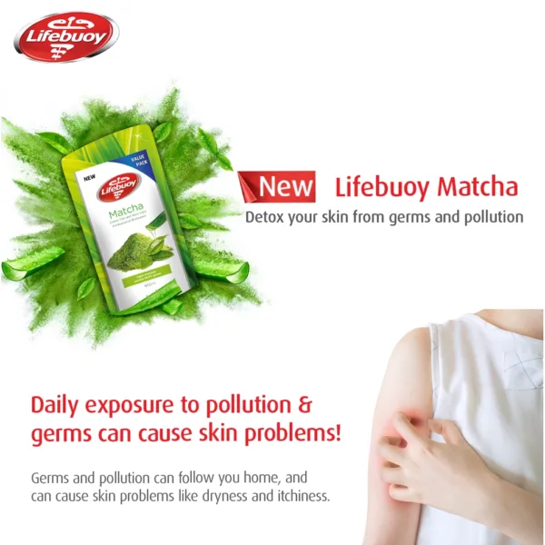 Lifebuoy Matcha Green Tea & Aloe Vera Anti-Bacterial Body Wash Refill 850ml - Image 2