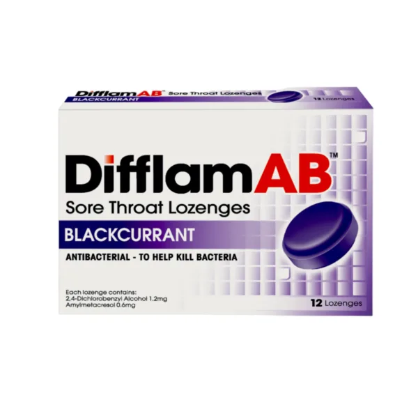 Difflam AB Sore Throat Lozenges Blackcurrent 12Lozenges Difflam AB Sore Throat Lozenges Blackcurrent 12Lozenges - Image 1