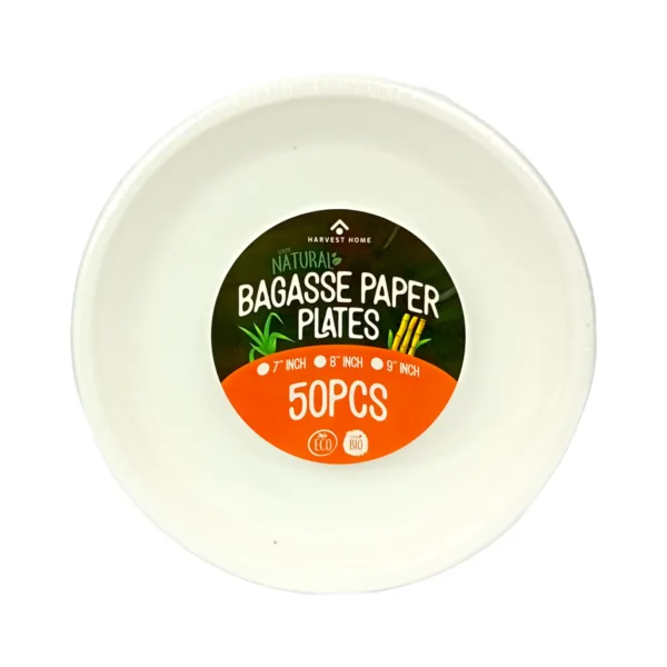 Harvest Home Natural Bagasse Paper Plates - 50 pcs - Image 1