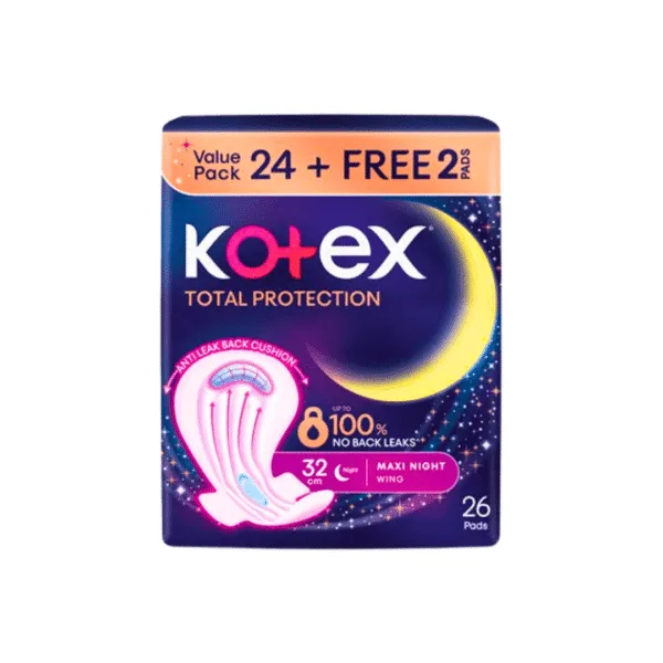 Kotex Total Protection Maxi Night Wing Value Pack 32cm [24+2]- 26Pads - Image 1