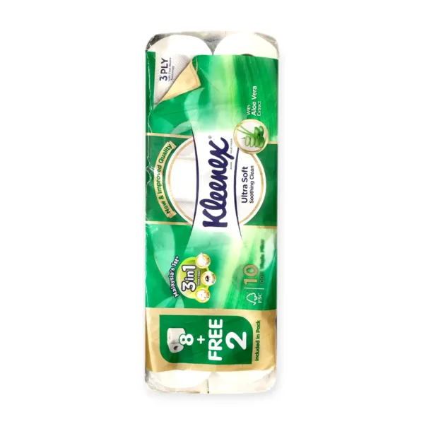1664352113634_1725_08971fd5-f727-4f7f-bc8f-31794982e19f-PhotoRoom.png Kleenex Soothing Clean Ultra Soft Toilet Tissue 3 Ply - 10 Rolls - Image 1