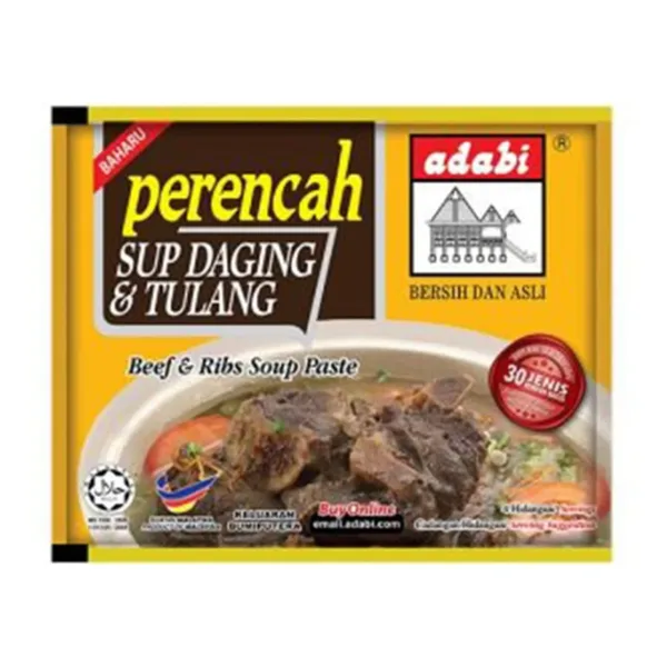 Adabi-perencah-supe-daging-tulang.jpg Adabi Perencah Sup Daging&Tulang Beef&Ribs Soub Paste (2pcs x 40g) - Image 1