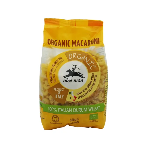 Alce-Nero-Organic-macaroni-500g.jpg Organic Macaroni Alce Nero 100% Italian Durum Wheat 500g - Image 1