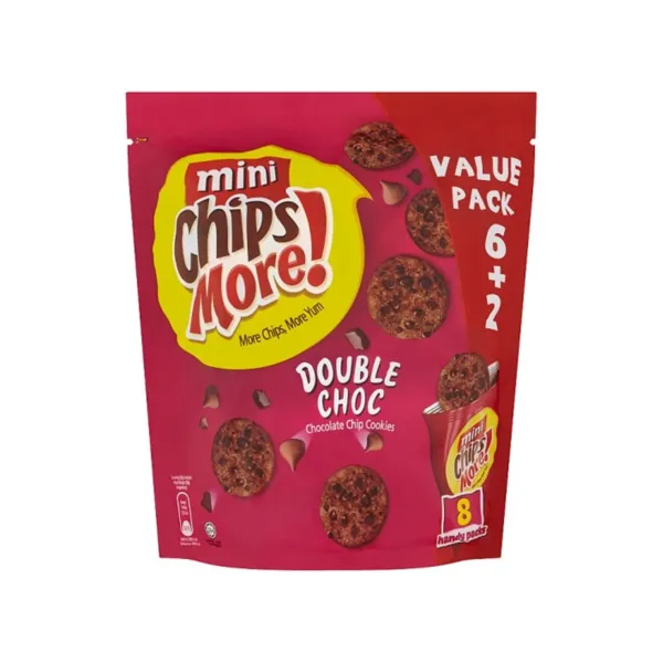 Chipsmore-Mini-Double-Chocolate-8x28gm.jpg Mini Chips more Double Choc Chocolate Chips Cookies 8x28g - Image 1