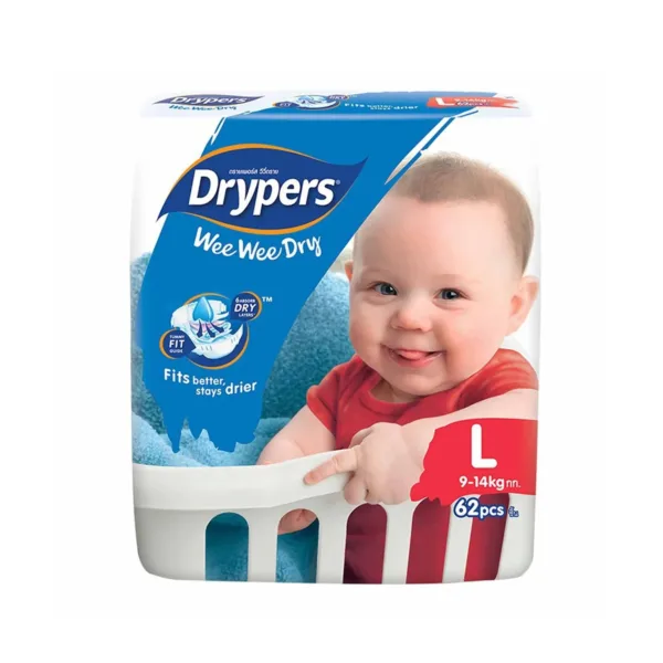 Drypers Wee Wee Dry Fits Better,Stays Drier L 9-14kgnn 62Pcs - Image 1