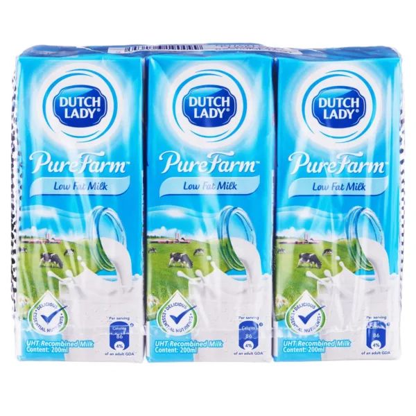 Dutch-Lady-Low-Fat-Milk-6x200ml.jpg Dutch Lady Purefarm Milk Low Fat 6x200ml - Image 1
