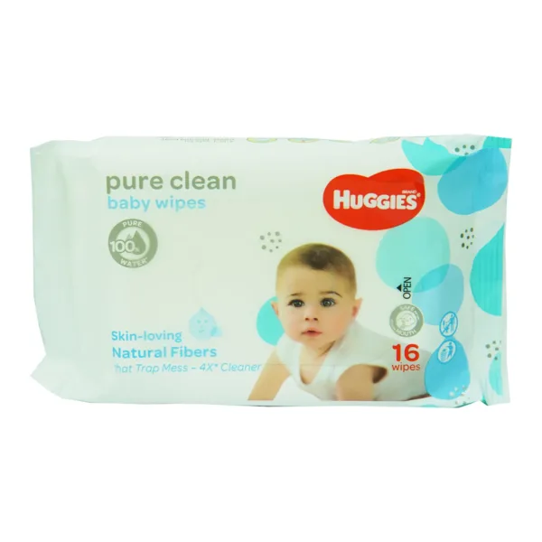 Huggies-Baby-Wipes-Pure-Clean-16s.jpg Huggies Pure Clean Baby Wipes Wet Tissue 16 Wipes - Image 1