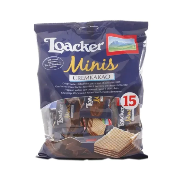 Loacker-Minis-cremkakao-15x10g.jpg Loacker Minis Cremkakao Crispy Wafer with Chocolate Cream 15x10g - Image 1
