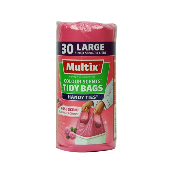 Multix-Colour-scents-tidy-bags-handy-ties-rose.jpg Multix Colour Scents Tidy Bags Handy Ties Rose Scent Eliminates Odour 71Cmx58Cm/34Litre-30Large - Image 1