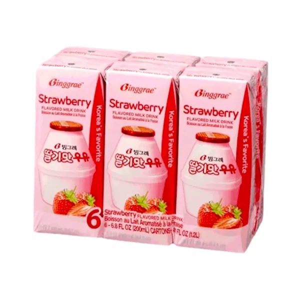 PhotoRoom-20210918_221702.png Binggrae Strawberry Flavored Milk Drink 6x200ml - Image 1