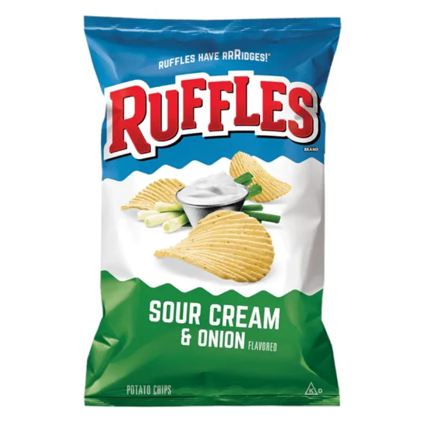 Ruffles-SOUR-CREAM-ONION-PhotoRoom.png Ruffles Sour Cream & Onion Potato Chips - 170g - Image 1