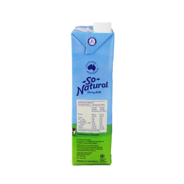 So Natural Full Cream Milk UHT Tetra Pack 1 Ltr - Image 3
