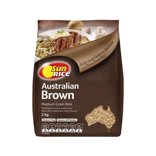 Sunrice Australian Brown Medium Grain Rice 2kg - Image 1