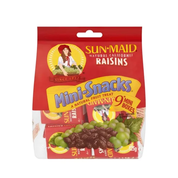 Sunmaid-Raisin-mini-snack-125gm.jpg Sun Maid California Raisins Mini Snacks 9 Mini Boxes 125g - Image 1