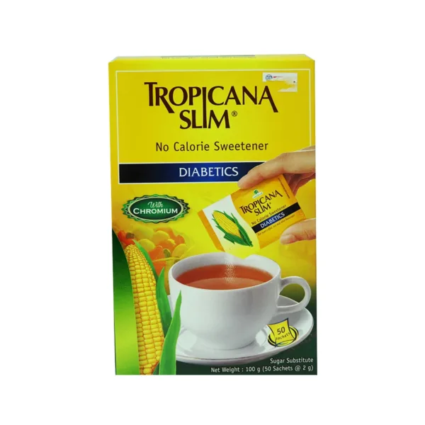 Tropican-Slim-Diabietics-100g.jpg Tropicana Slim No Calorie Sweetener Diabetics With Chromium 50 Sachets - Image 1