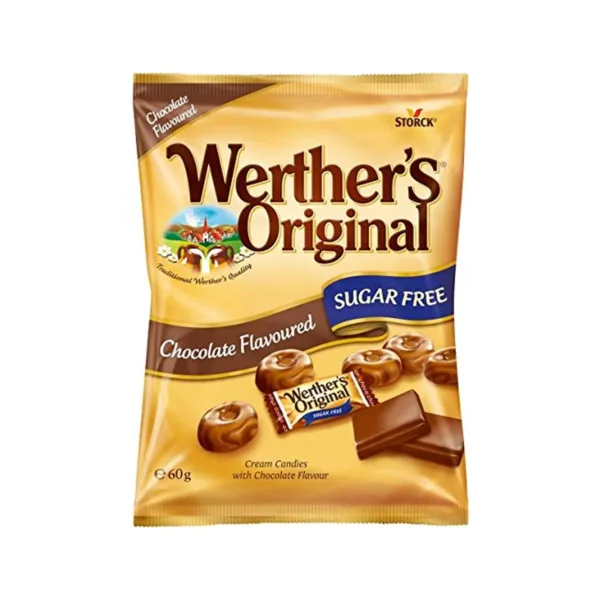 Werthers-Original-Chocolate-Flavoured-Sugar-Free-60g.jpg Storck Werther’s Original Chocolate Flavoured Sugar Free 60g - Image 1
