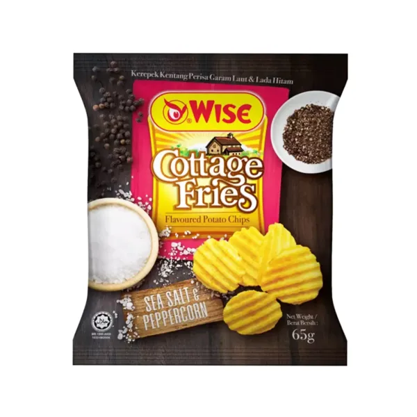 Wise-Cottage-Fries-sea-slt-peppersorn-65g.jpg Wise Cottage Fries Flavoured Potato Chips Sea Salt & Peppercorn (2x65g) - Image 1