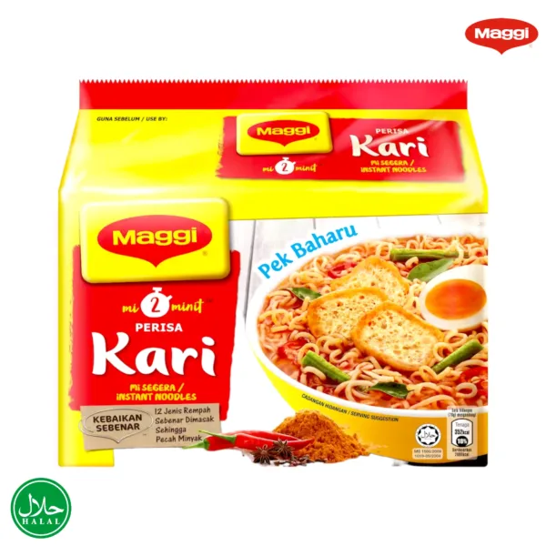 image-PhotoRoom-2024-01-08T115045.707.png Maggi Kari Instant Noodles, Curry Mee Noodles 5 x 79g (2packet) - Image 1