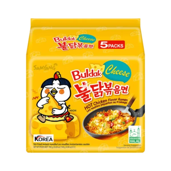 image-Photoroom-2024-05-02T150138.377.png Samyang Hot Chicken Cheese Flavour Ramen Stir-Fried Noodle 5x140g - Image 1