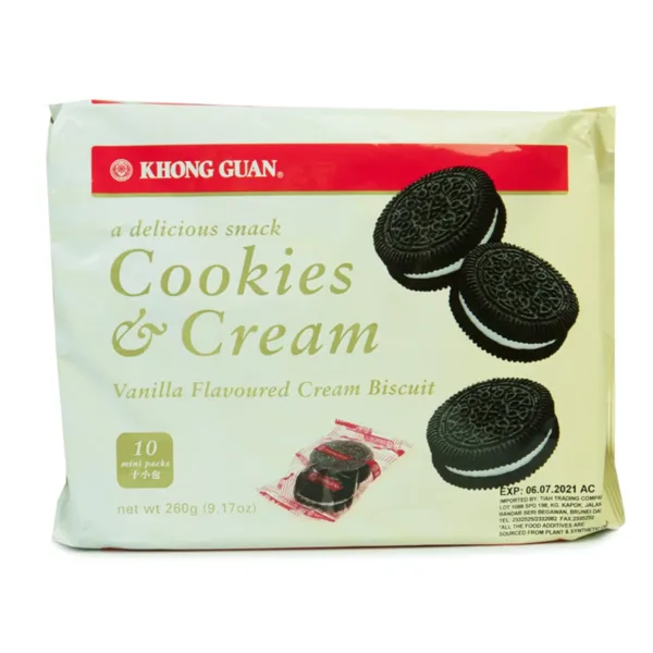Khong Guan Cookies & Cream Vanilla Flavoured Cream Biscuit 260g - Image 1