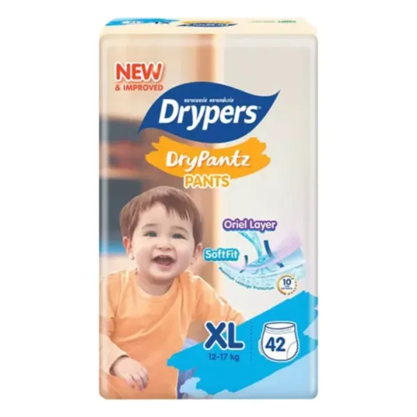 Drypers DryPantz XL 42 Pieces Dryper Dry Pants Oriel Layer Soft Fit XL (12-17kg) 42pcs - Image 1